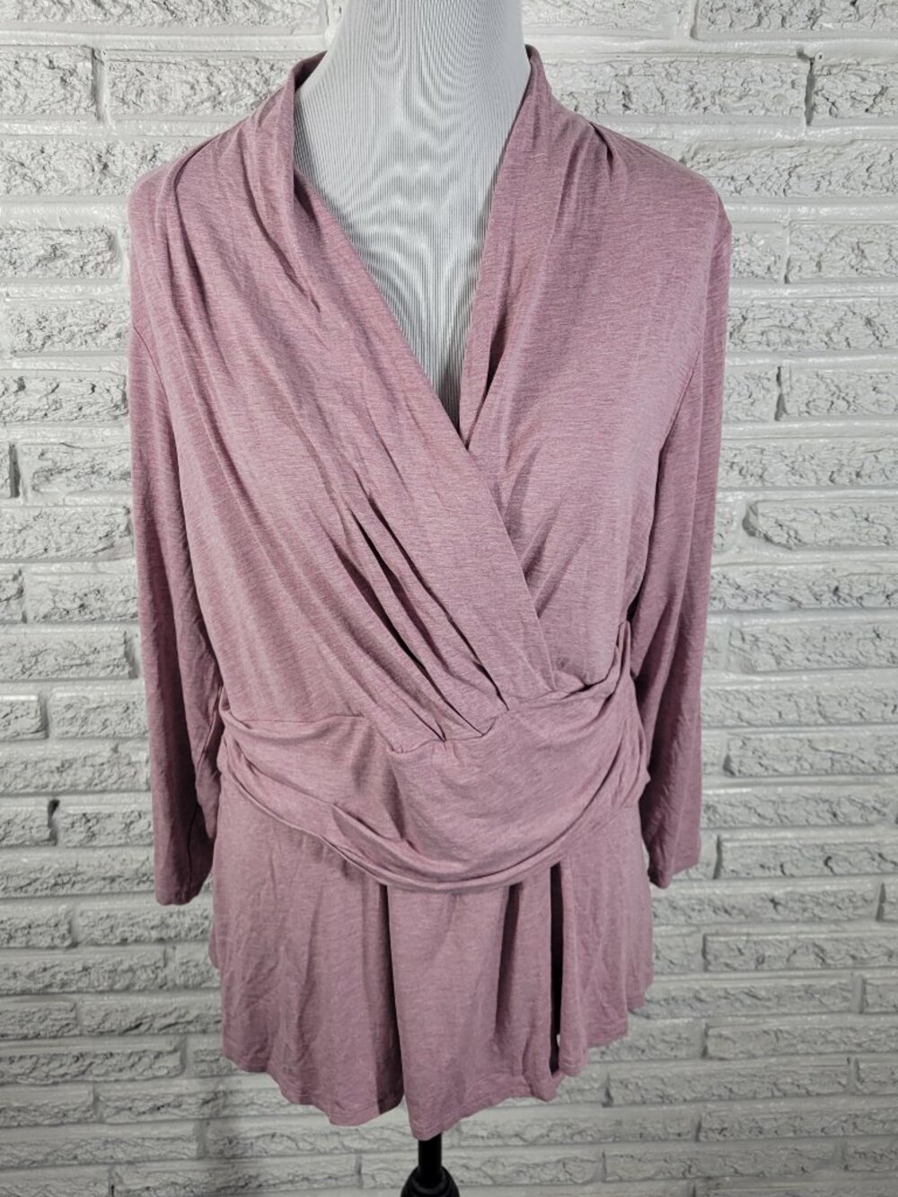 J Jill Wearever Womens XL Lavender Heather V-Neck Long Sleeve Blouse Top PUR18E